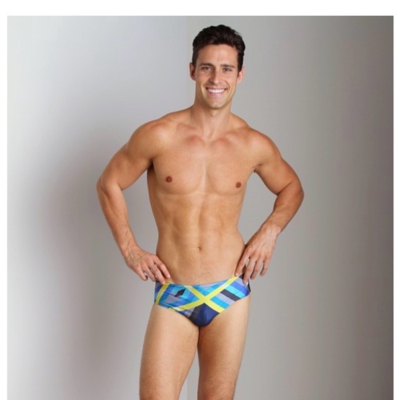 Speedo Men's Geometric Blue and Yellow Swim TRUNKS ONLY - Picture 3 of 16